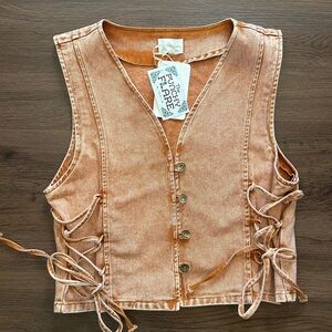 Women's Orange/Tan denim  Lace-Up Vest